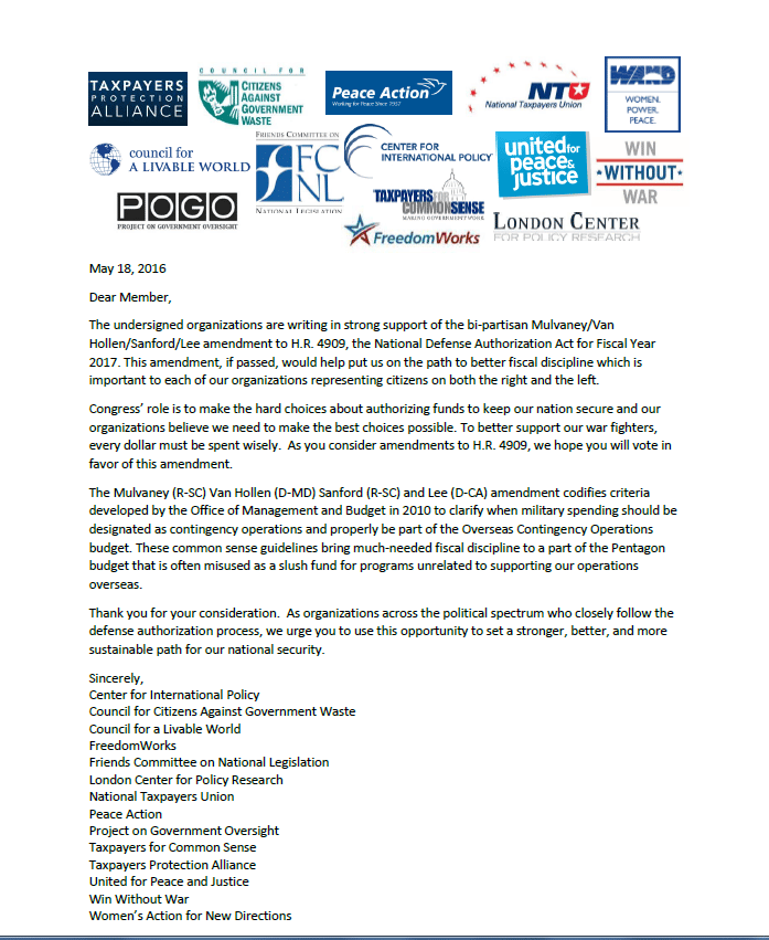 Right/Left Groups Join Together to Support OCO Amendment