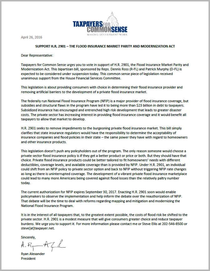 TCS Urges the House to Support Flood Insurance Bill
