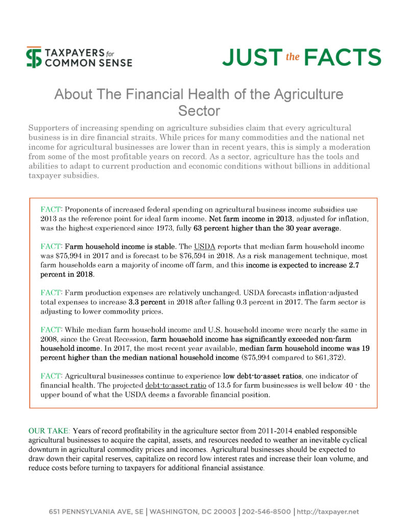 Clickable image of the Just The Facts about the financial health of the agriculture sector fact sheet