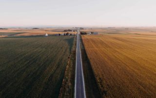 A road splitting a farm