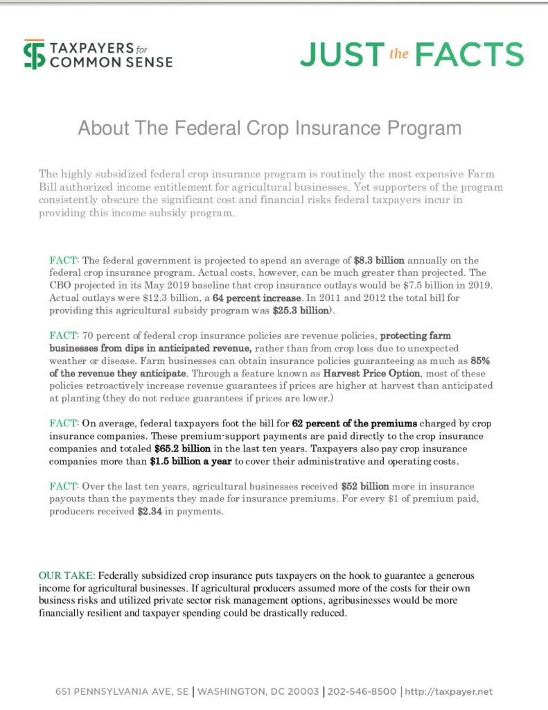 Just the facts on Crop Insurance Fact Sheet (Image links to readable PDF)