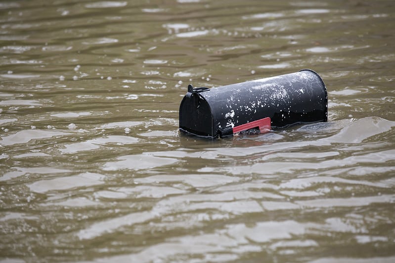 mailbox almost submerged by floodwater from Hurricane Harvey