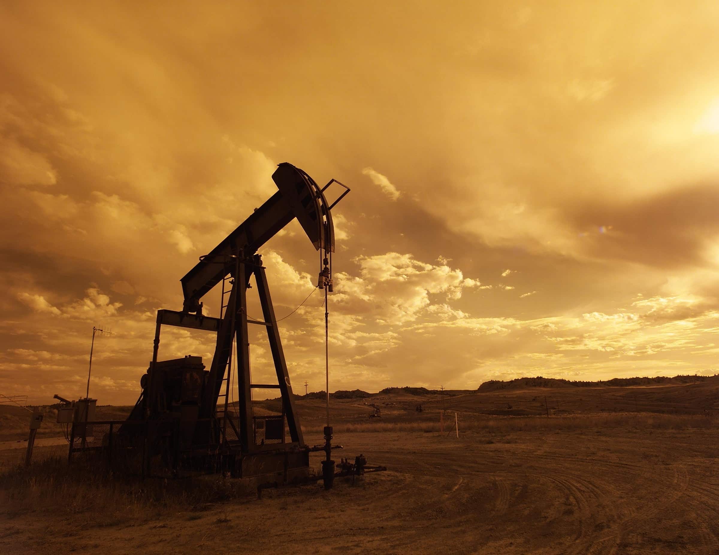 Oil pump jack during golden hour