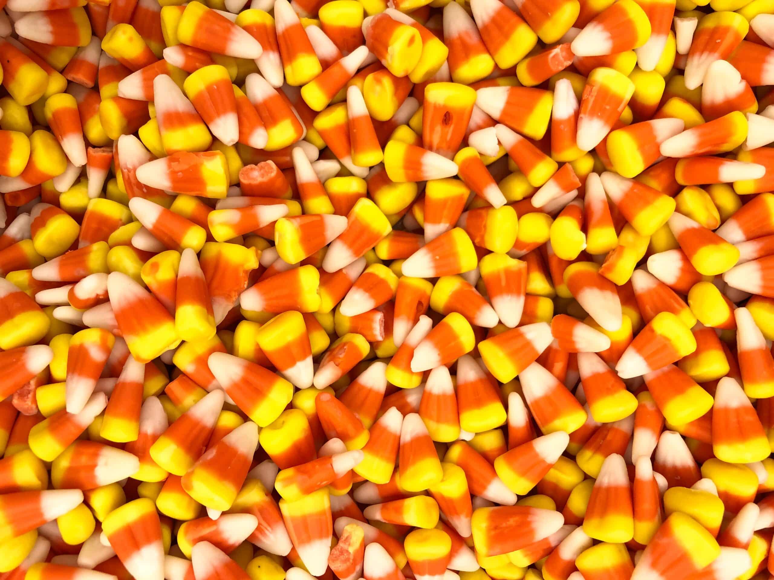 Closeup of orange candy corn