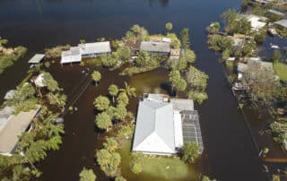 Top view of flooded Florida neighborhood after Hurricane Ian.