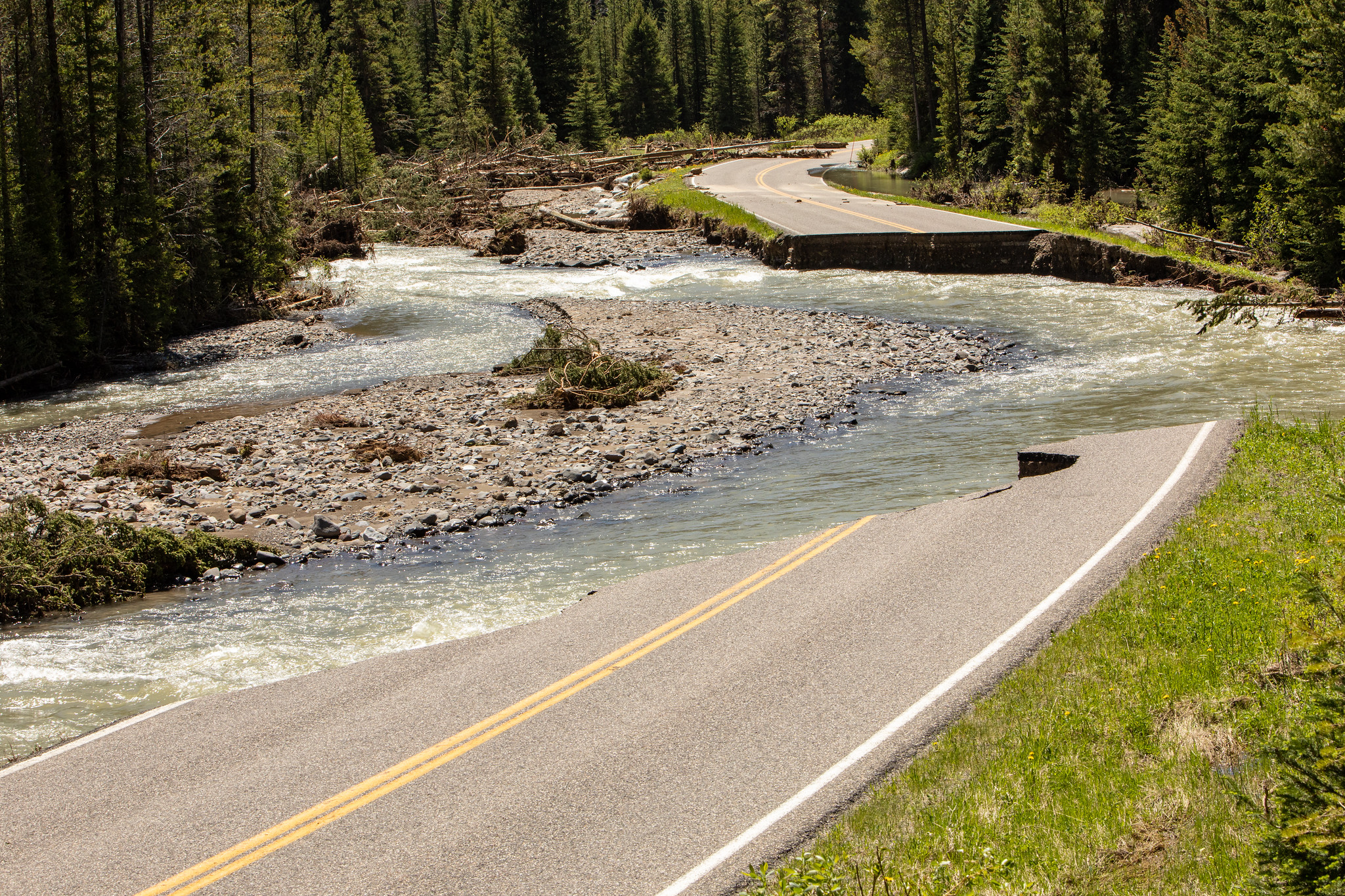 Flood Damage to Northeast Entrance Road from Soda Butte Creek.