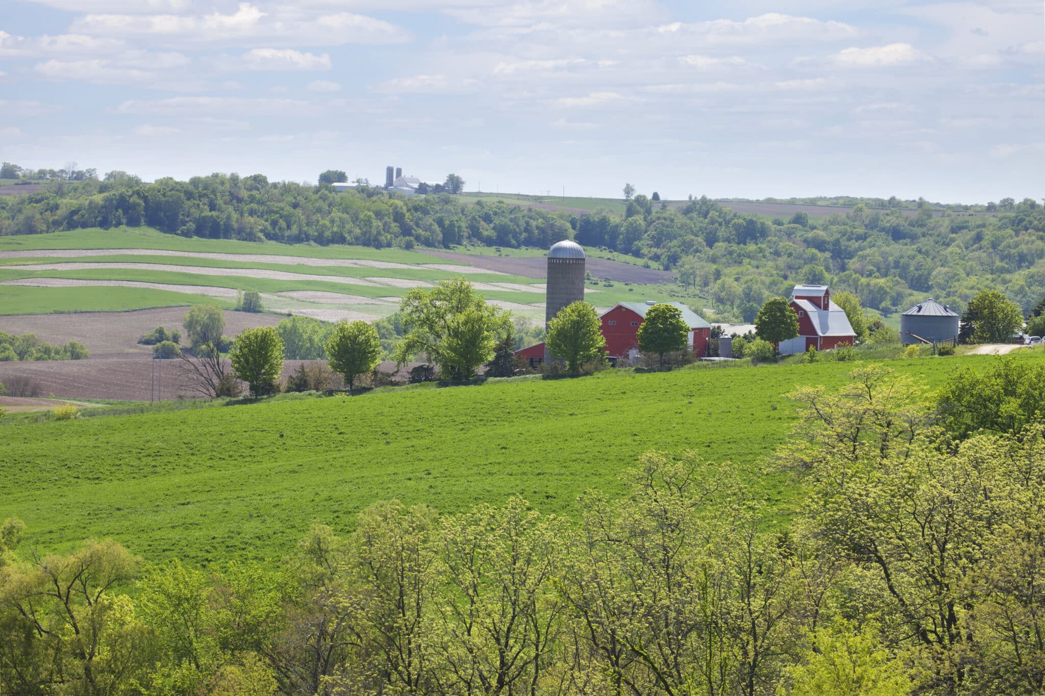 farms on a Midwestern USA hillside
