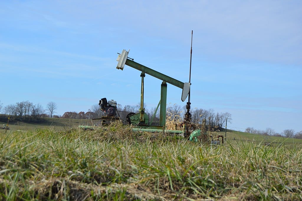 An old oil pumpjack on an Ohio field