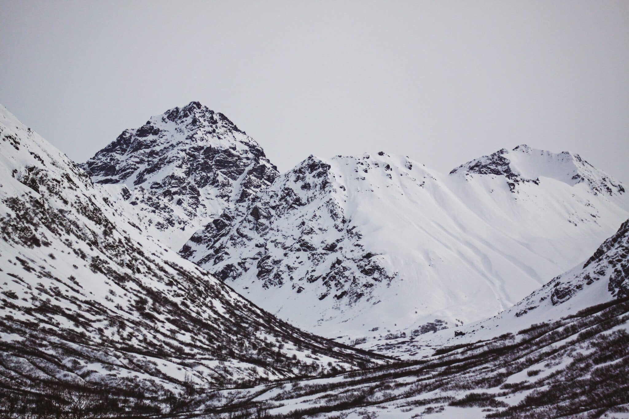 Snow covered mountain range in Alaska