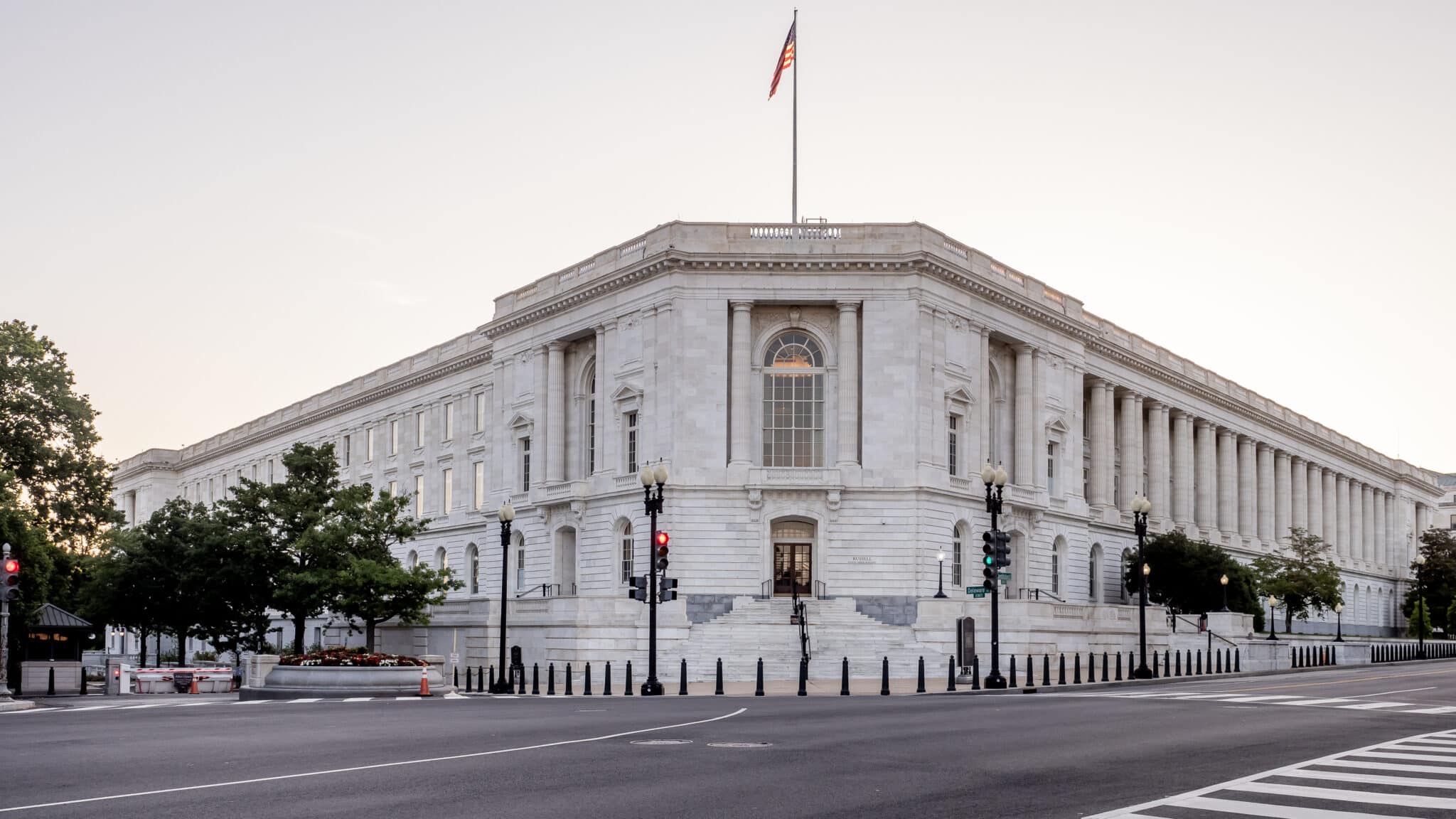 Image of the Russell Senate Office at dusk