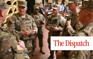 A group of National Guardsmen rally at a DC Metro Station