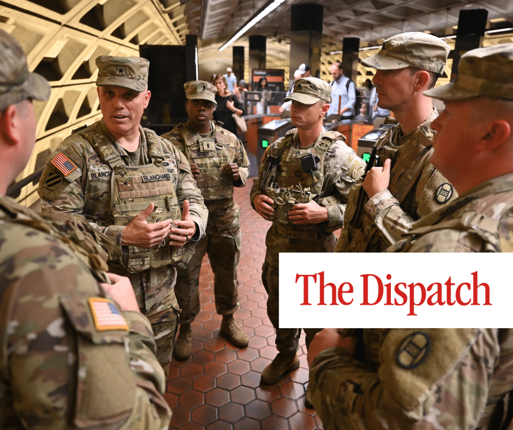 A group of National Guardsmen rally at a DC Metro Station
