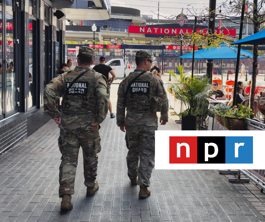 Two US Army national Guardsmen strolling towards Nationals Park in Washington DC