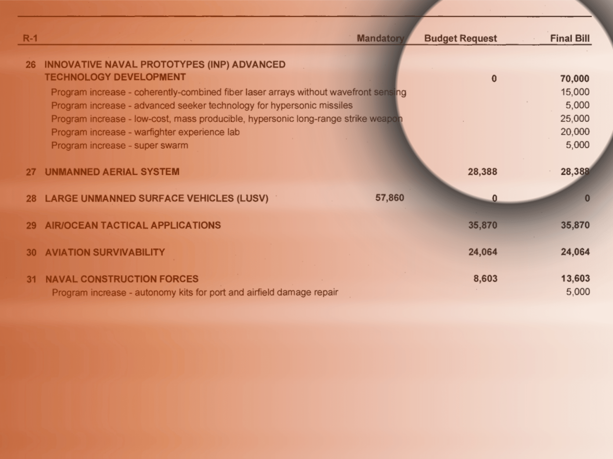 a graphic with a line item form a congressional budget document